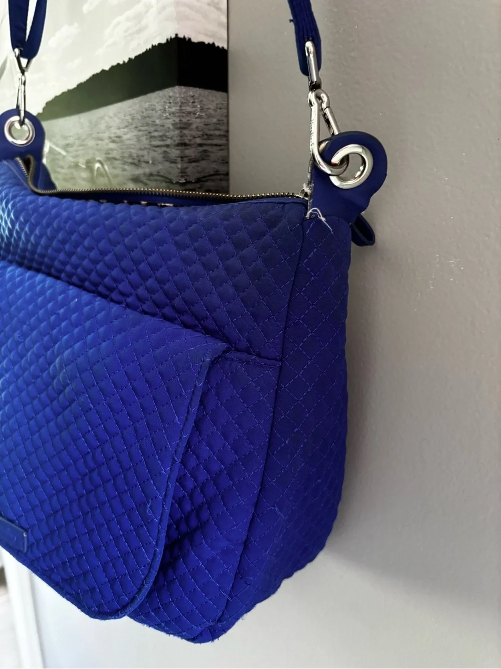 Vera Bradley Carson Mini Hobo Crossbody Bag in Gage Blue Quilted Microfiber
